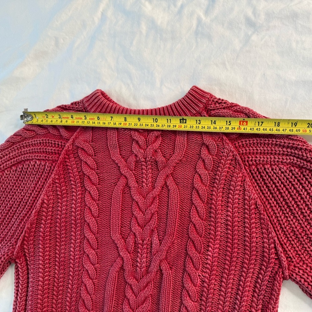 Free People Chunky Cable Knit Sweater Berry Red Cotton Cropped Cozy Knit Small - Picture 10 of 12
